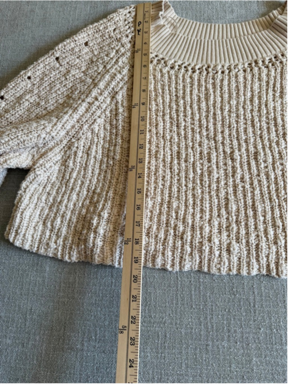 Free People Pandora Boatneck Sweater ivory chunky knit cropped women’s medium - Picture 8 of 10